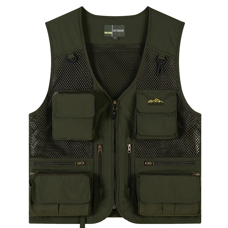 Outdoor Men Multi Pocket Vest Tactical Webbed Gear Coat Photographer Waistcoat Workers Electrician Welder Car Repair Angle Jacke