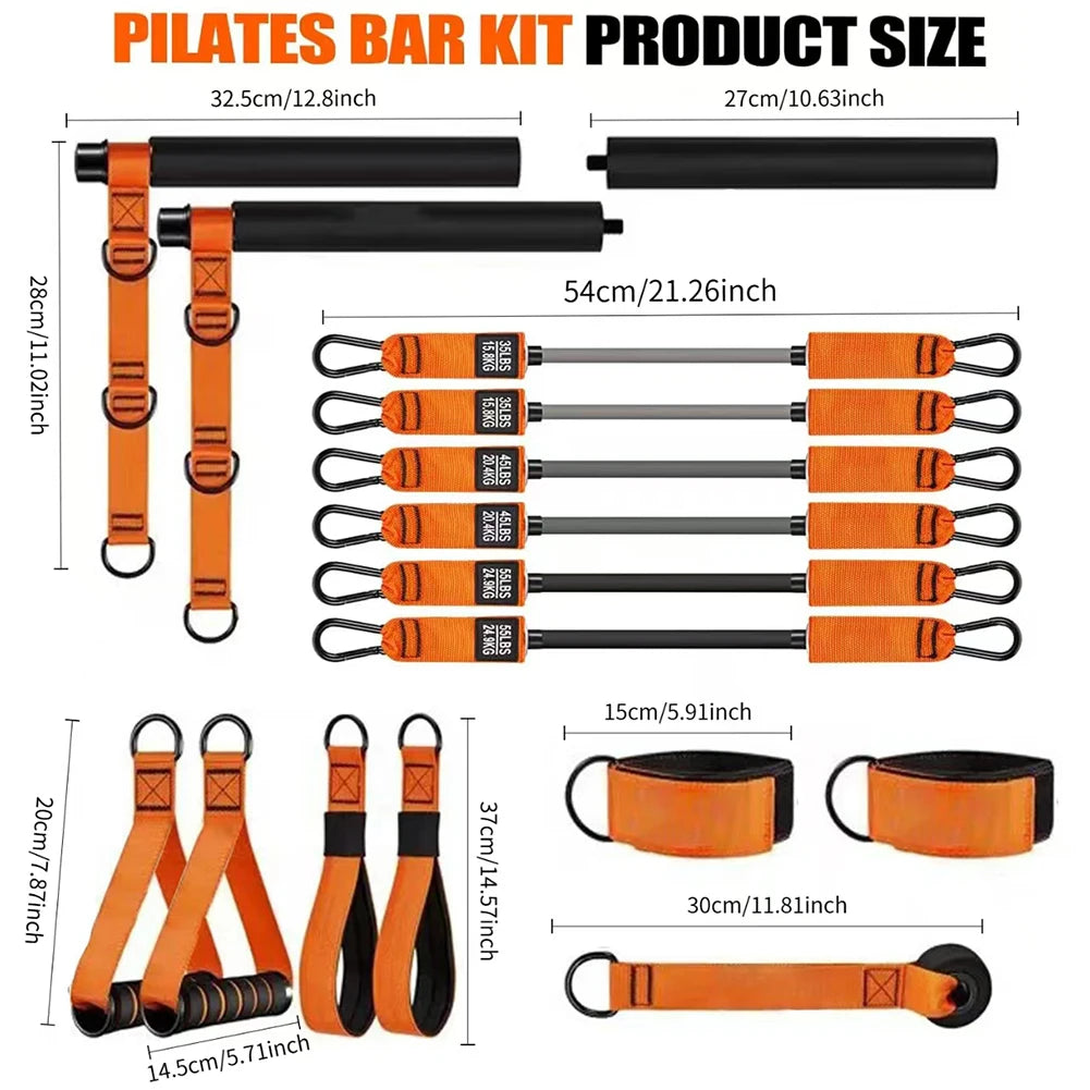 Pilates Bar Kit W/ Resistance Bands Pilates Workout Equipment Portable Yoga Stick for Hip Back Arm Full-Body Workouts Equipment