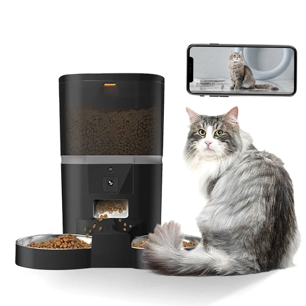 4L Automatic Pet Feeder with HD Camera – Remote Feed Cat & Dog Food Dispenser for Two Pets