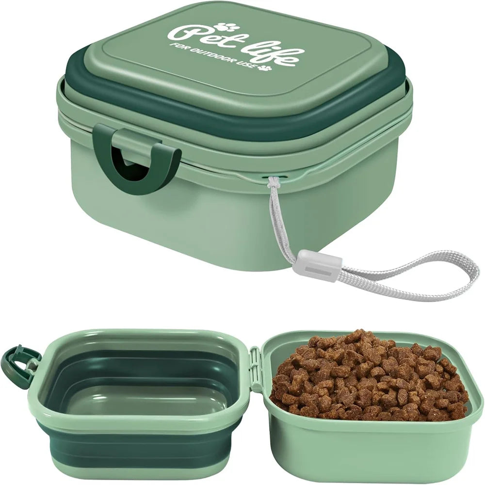 Pet supplies - Portable dog double bowl set - Pet feeding bowl - Foldable pet bowl - Outdoor use - Pet outdoor travel supplies