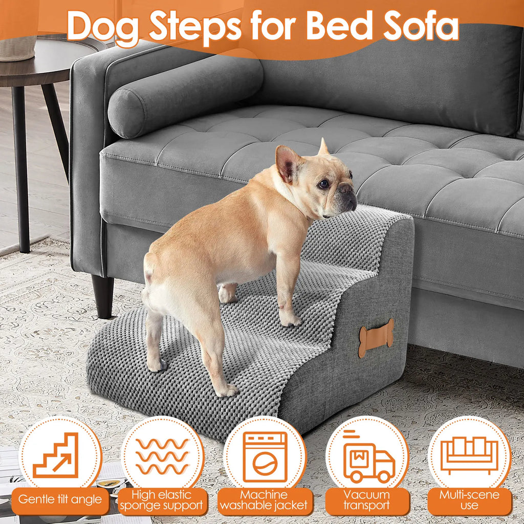 Curved Dog Stairs Ramp – Non-Slip Pet Steps for Sofa & High Beds, 2 & 3 Step
