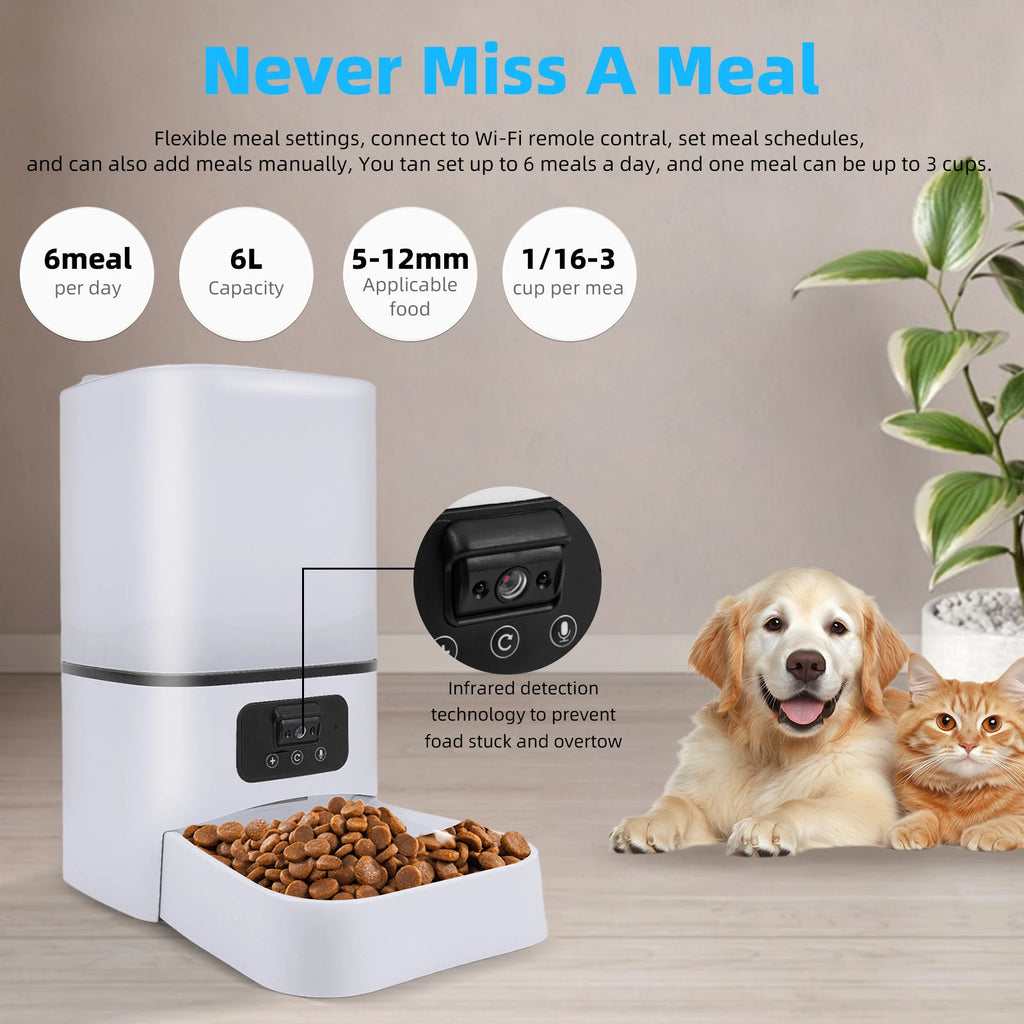 6L 5G Smart Automatic Pet Feeder with Camera & Night Vision – App-Controlled Cat & Dog Food Dispenser