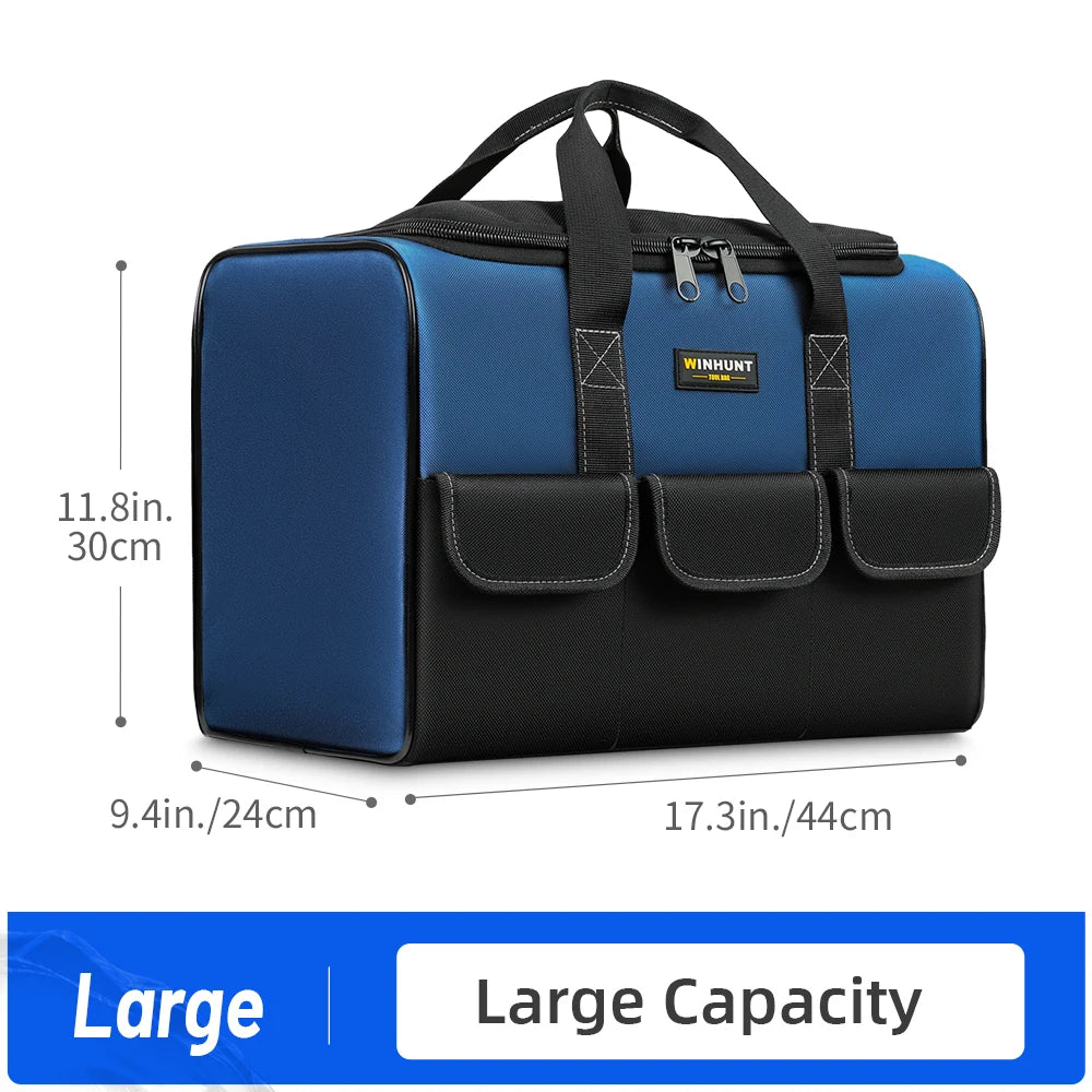 Heavy Duty Wide Mouth Tool Bag with Pockets, Organizer for Men's Tool Storage and Transport