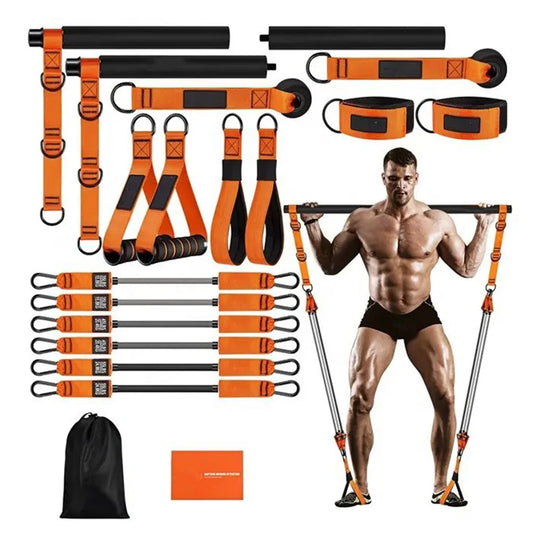Pilates Bar Kit W/ Resistance Bands Pilates Workout Equipment Portable Yoga Stick for Hip Back Arm Full-Body Workouts Equipment
