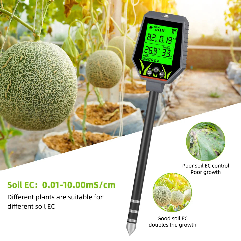 Digital 6 in 1 Multifunctional Soil PH EC Meter Farm Garden Fertility Moisture Test Detector Sunlight Monitor for Flower Plants