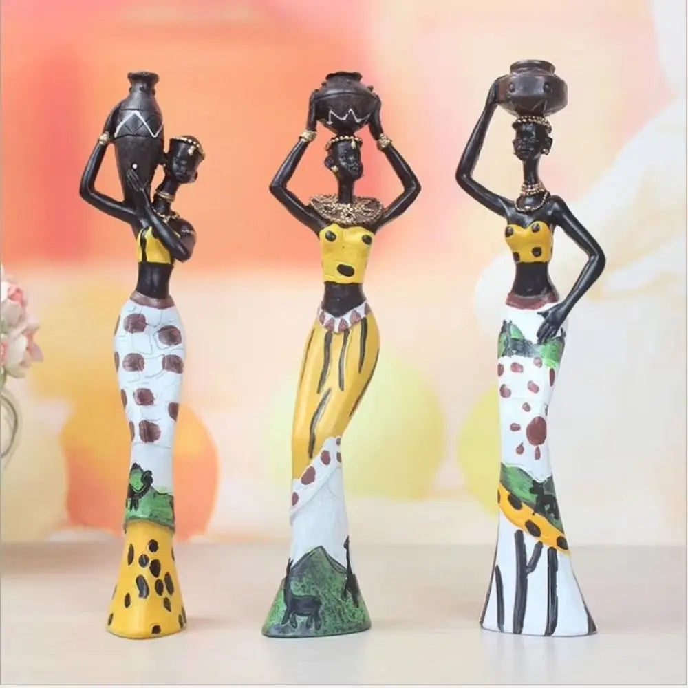 3pcs Handicraft African Woman Sculpture Simulated Figurines Abstract Tribal Lady Statue Crafts Collectible