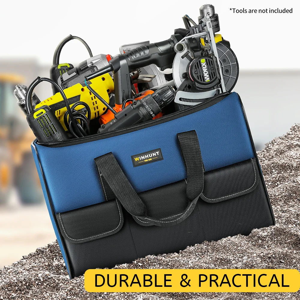 Heavy Duty Wide Mouth Tool Bag with Pockets, Organizer for Men's Tool Storage and Transport