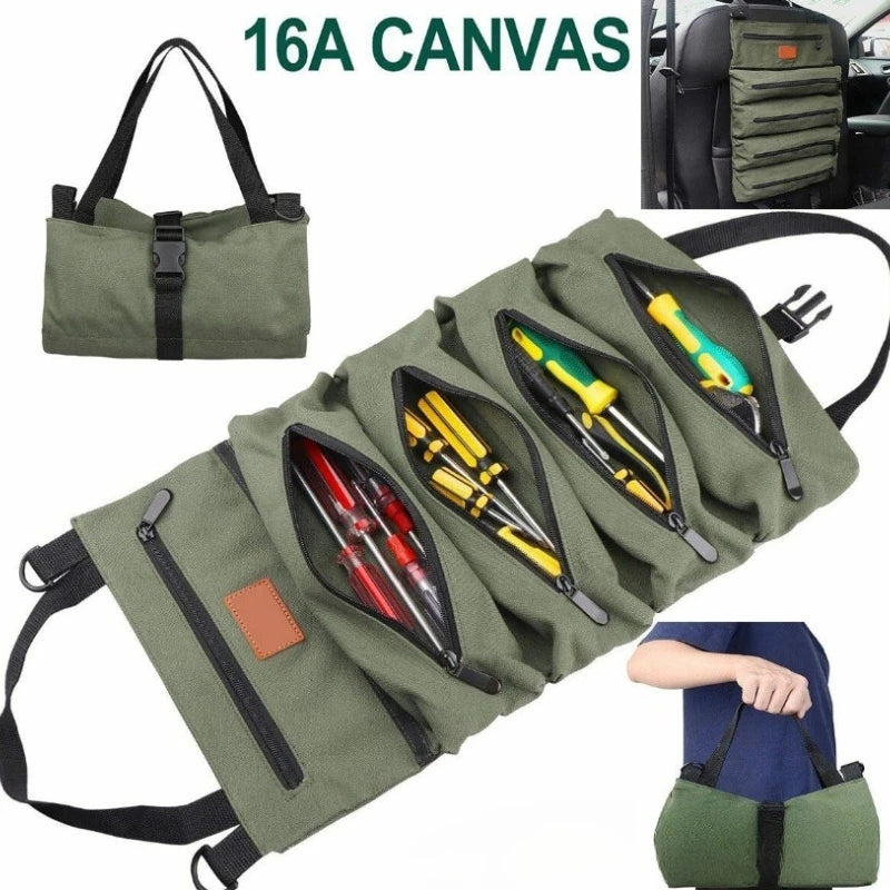 Heavy-Duty Roll-Up Tool Bag - Oxford Fabric Multi-Tool Organizer All-in-One Garage Storage for Mechanics/Electricians/Carpenters