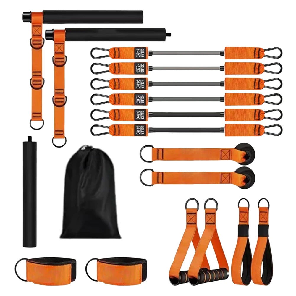Pilates Bar Kit W/ Resistance Bands Multifunctional Pilates Bar Portable Yoga Pilates Stick Home Gym Strength Training Equipment