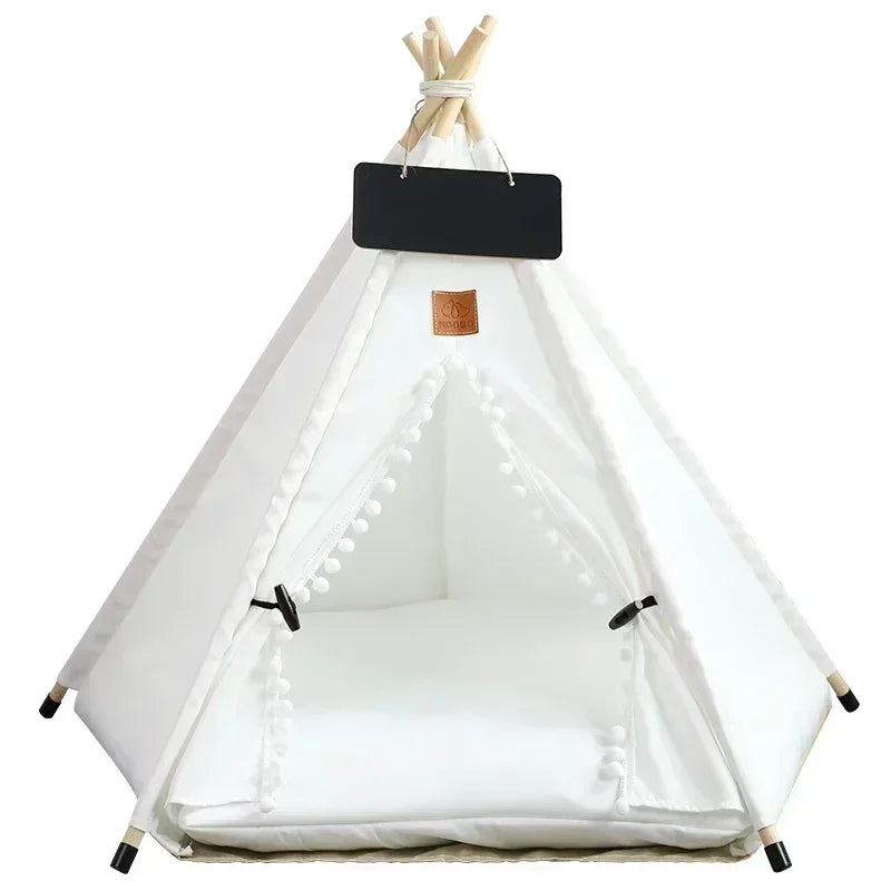 Pet Teepee Tent House for Cats & Dogs – Portable Indoor Dog House with Cushion