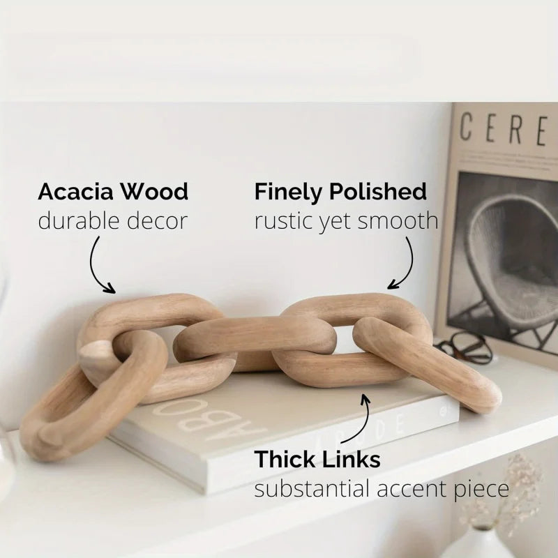 Handcrafted Acacia Wood Chain Sculpture - Boho Home Decor 20" Tabletop/Wall Art for Living Room, Bedroom, Office