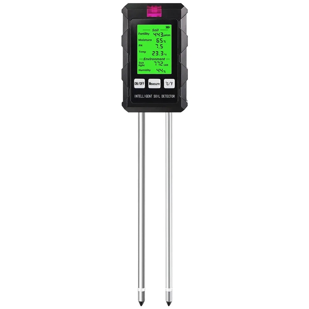 Digital 6 in 1 Soil PH Meter Fertility Soil Moisture Sunlight Ambient Humidity Temp Tester Monitor Detector Garden Soli Analyzer