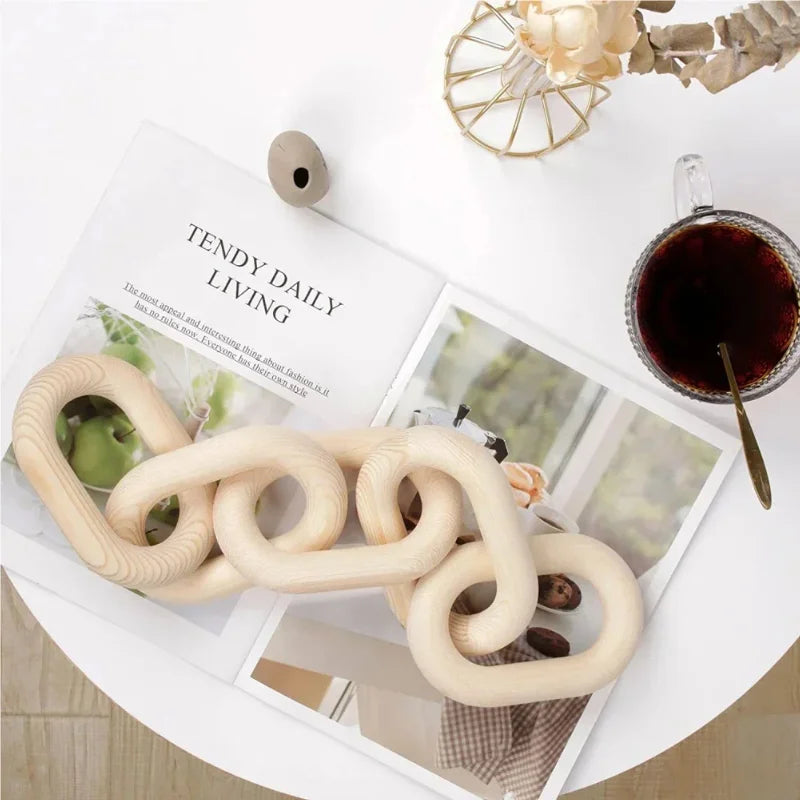 Wooden Chain Link Bohemian Art Hand Carved Modern Ornament Crafts for Farmhouse Bedroom Coffee Rustic Decoration