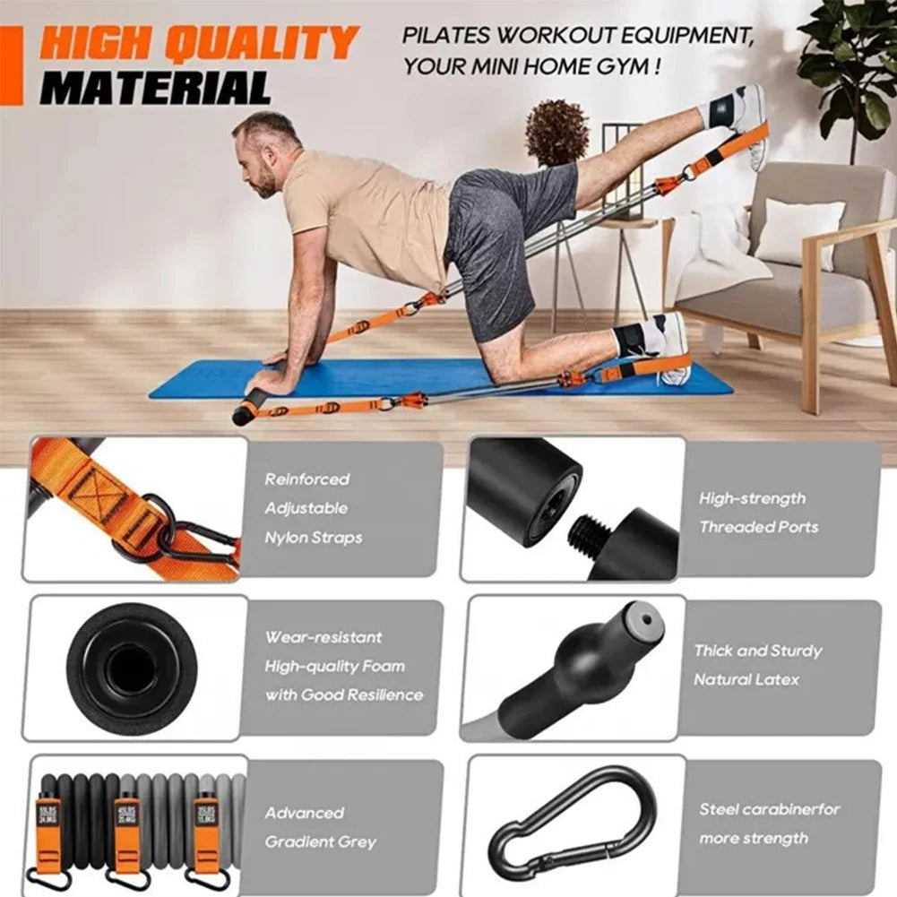 Pilates Bar Kit W/ Resistance Bands Pilates Workout Equipment Portable Yoga Stick for Hip Back Arm Full-Body Workouts Equipment