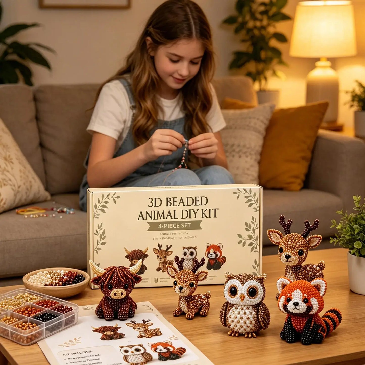 3D Beaded Animal Kit Handmade Beadwork Art Craft Set with Instructions Creative Jewelry Art Craft Kit for Adults Beginners