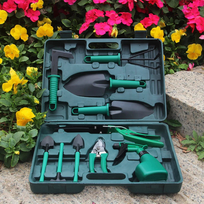 Cross-border gardening tool set gift box, pruning shears, shovel, rake, spade, scissors, watering can, ten-piece home gardening