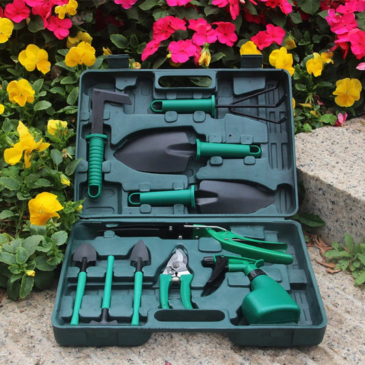 Cross-border gardening tool set gift box, pruning shears, shovel, rake, spade, scissors, watering can, ten-piece home gardening
