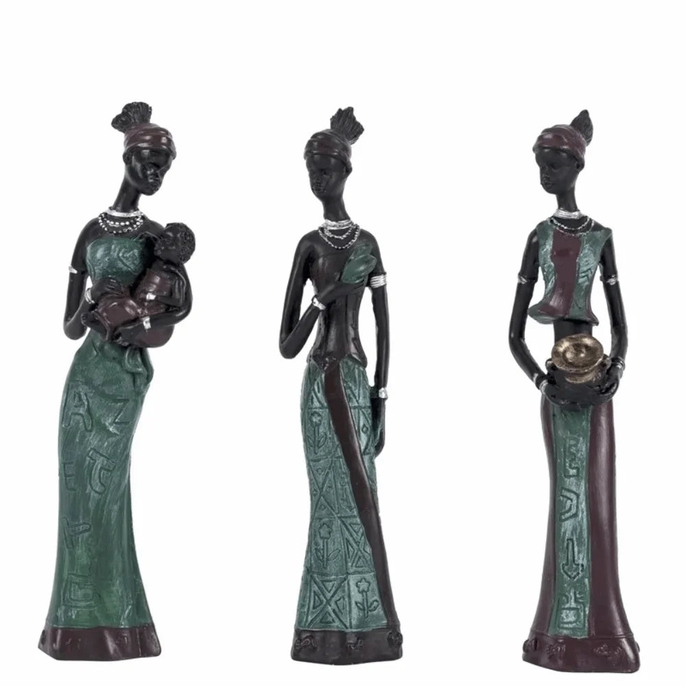 3pcs Handicraft African Woman Sculpture Simulated Figurines Abstract Tribal Lady Statue Crafts Collectible