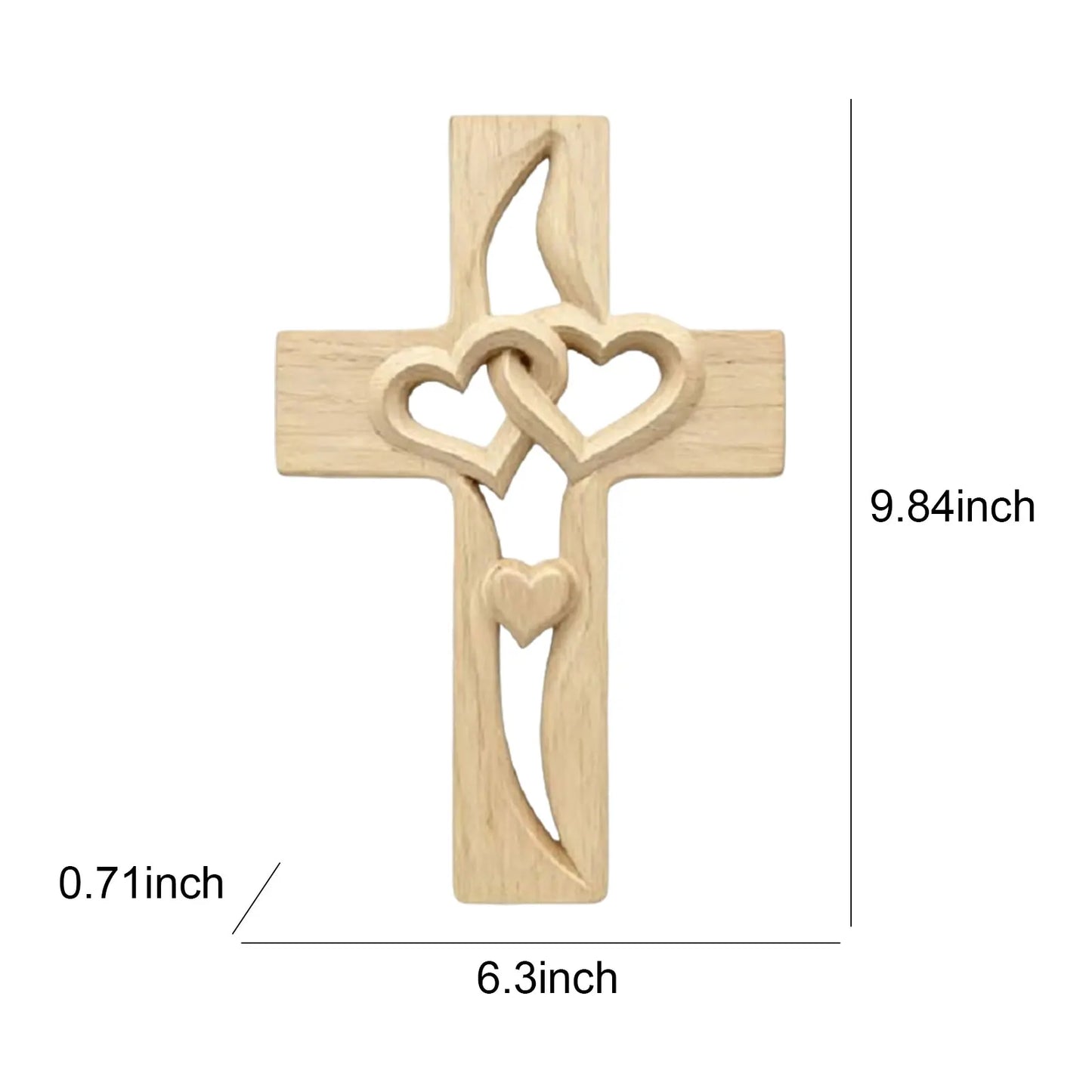 Handcarved Wood Cross with Intertwined Hearts Handmade Wooden Wall Cross Hand Made  Art Decor Grift for Wedding Valentine's Day