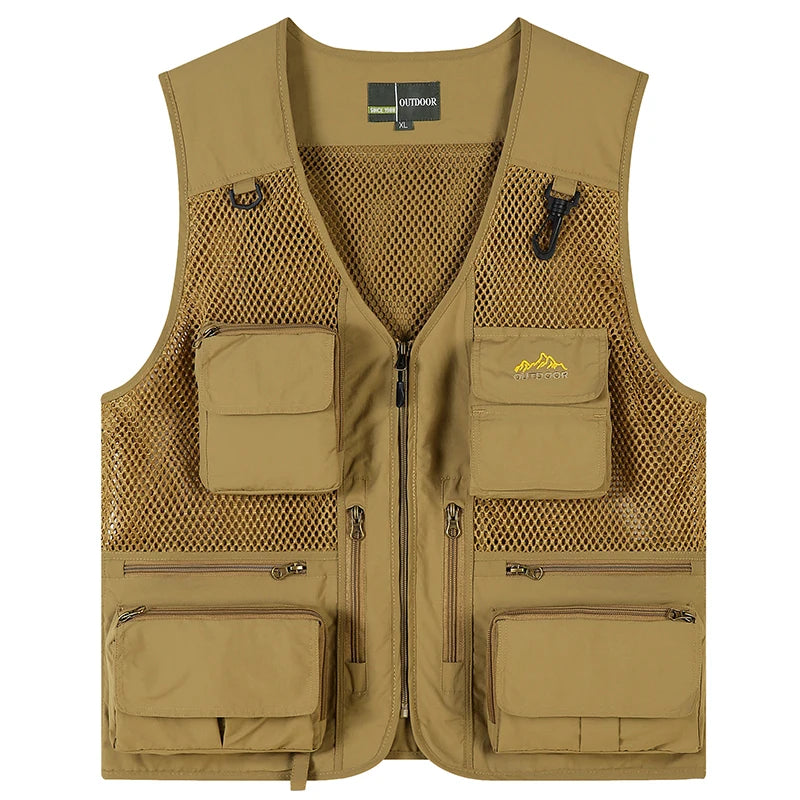 Outdoor Men Multi Pocket Vest Tactical Webbed Gear Coat Photographer Waistcoat Workers Electrician Welder Car Repair Angle Jacke