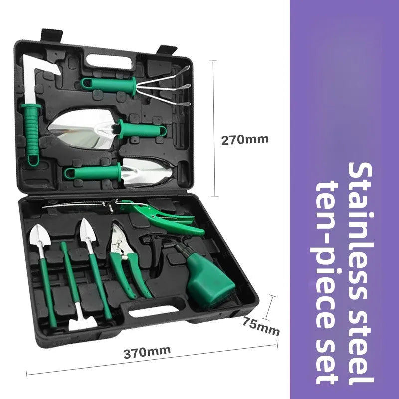 Cross-border gardening tool set gift box, pruning shears, shovel, rake, spade, scissors, watering can, ten-piece home gardening