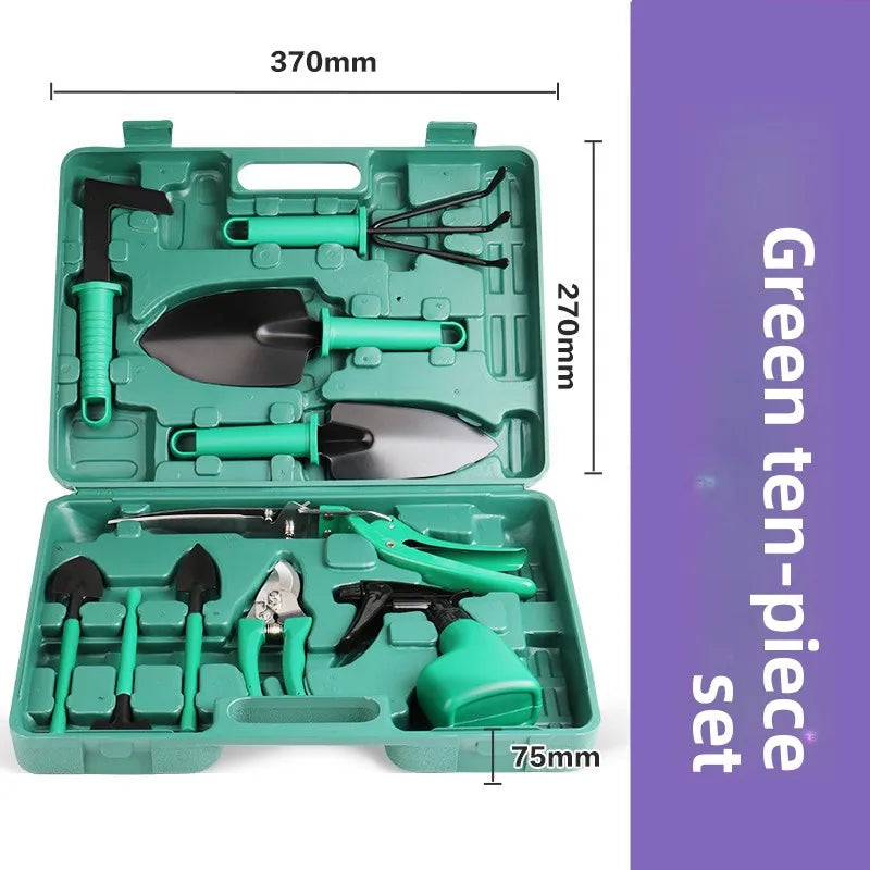 Cross-border gardening tool set gift box, pruning shears, shovel, rake, spade, scissors, watering can, ten-piece home gardening