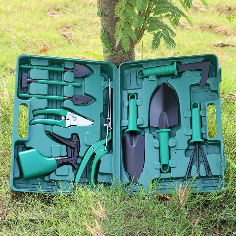 Cross-border gardening tool set gift box, pruning shears, shovel, rake, spade, scissors, watering can, ten-piece home gardening