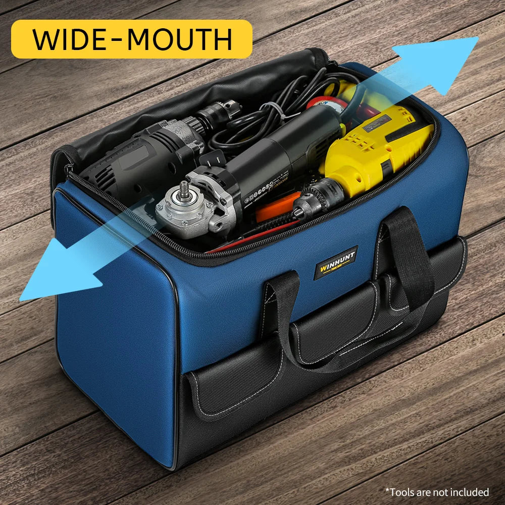 Heavy Duty Wide Mouth Tool Bag with Pockets, Organizer for Men's Tool Storage and Transport
