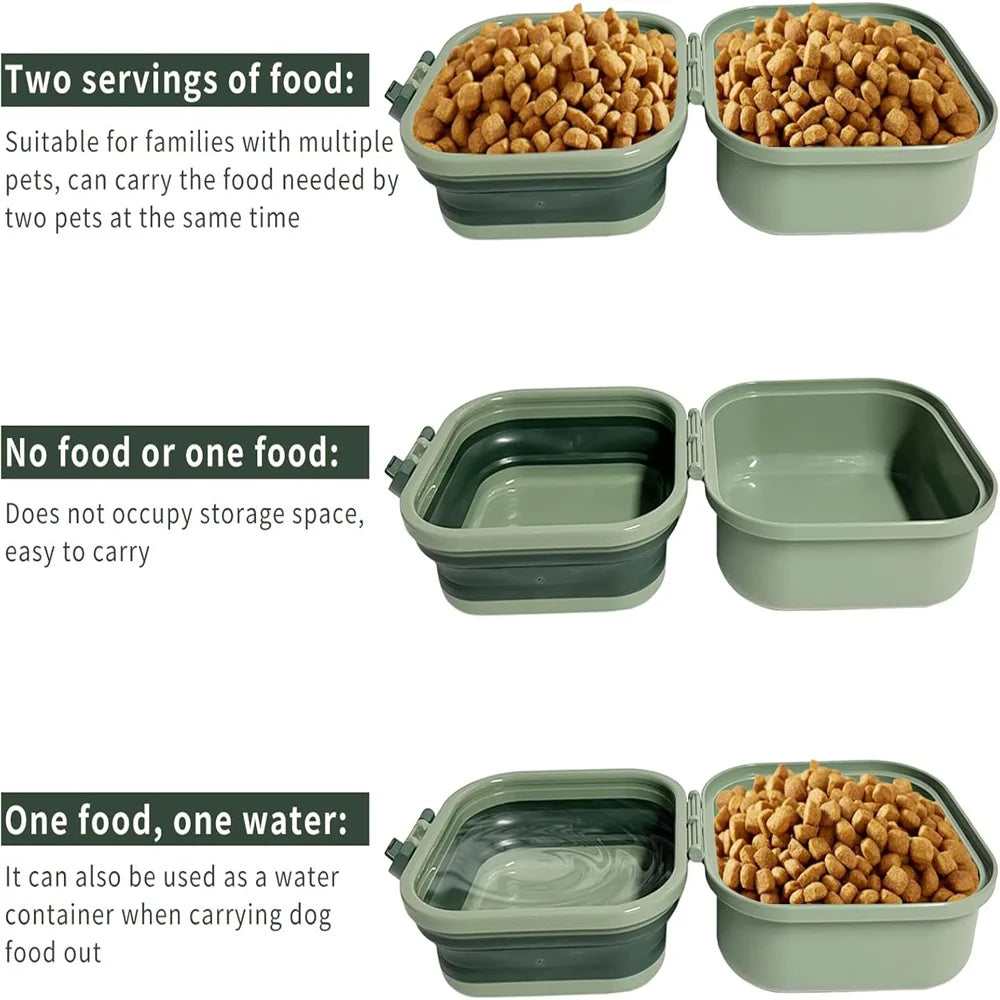 Pet supplies - Portable dog double bowl set - Pet feeding bowl - Foldable pet bowl - Outdoor use - Pet outdoor travel supplies