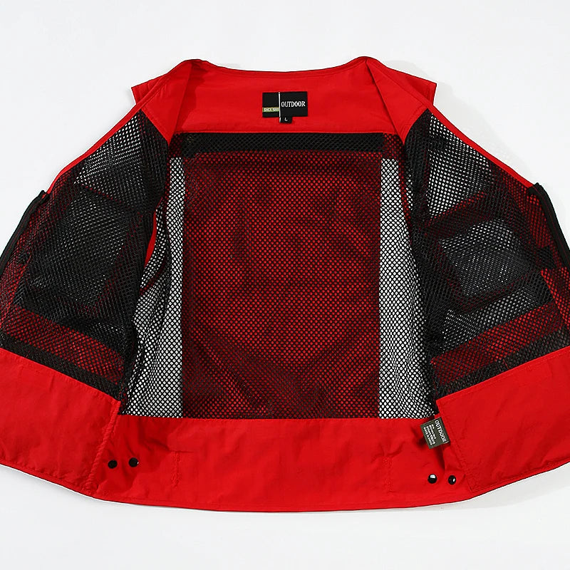 Outdoor Men Multi Pocket Vest Tactical Webbed Gear Coat Photographer Waistcoat Workers Electrician Welder Car Repair Angle Jacke