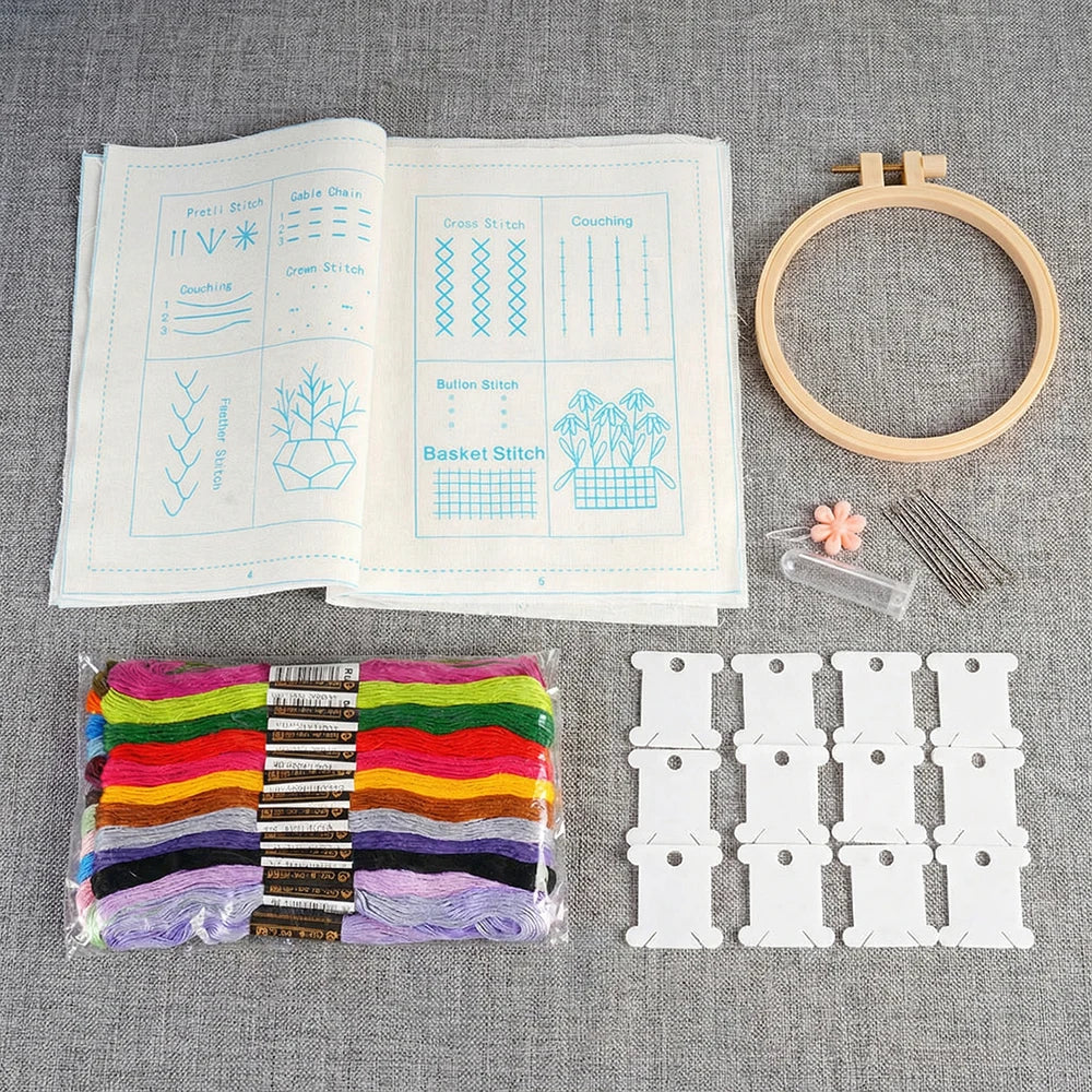 Hand-Embroidery Books Starter Kit Set For Cross Stitch Needlework With Hoop Handicrafts Adult Crafts Guide Beginners