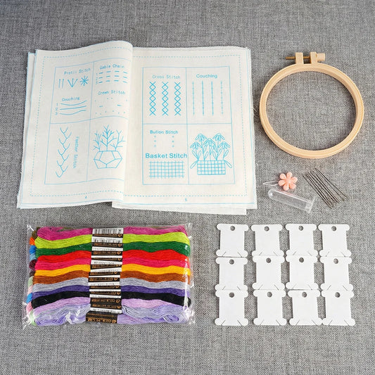 Hand-Embroidery Books Starter Kit Set For Cross Stitch Needlework With Hoop Handicrafts Adult Crafts Guide Beginners