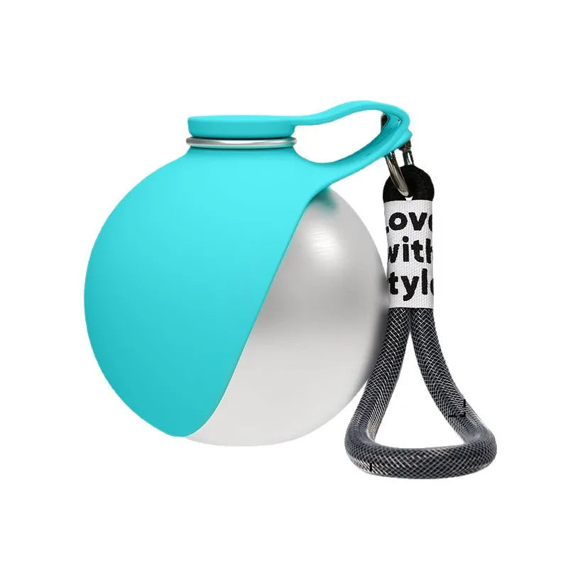 Pet Supplies Dogs Go Out Portable Drinking Pot 300ML Stainless Steel Hook Spherical Reflowable Folding Water Dispenser.