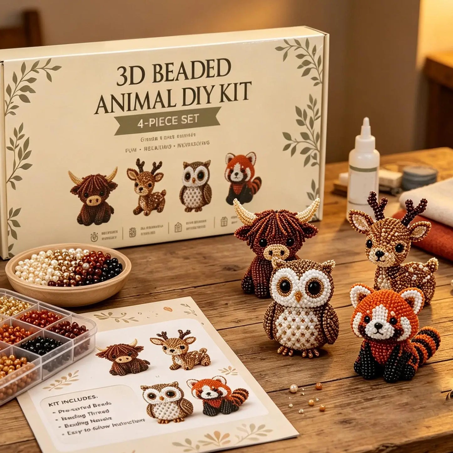 3D Beaded Animal Kit Handmade Beadwork Art Craft Set with Instructions Creative Jewelry Art Craft Kit for Adults Beginners