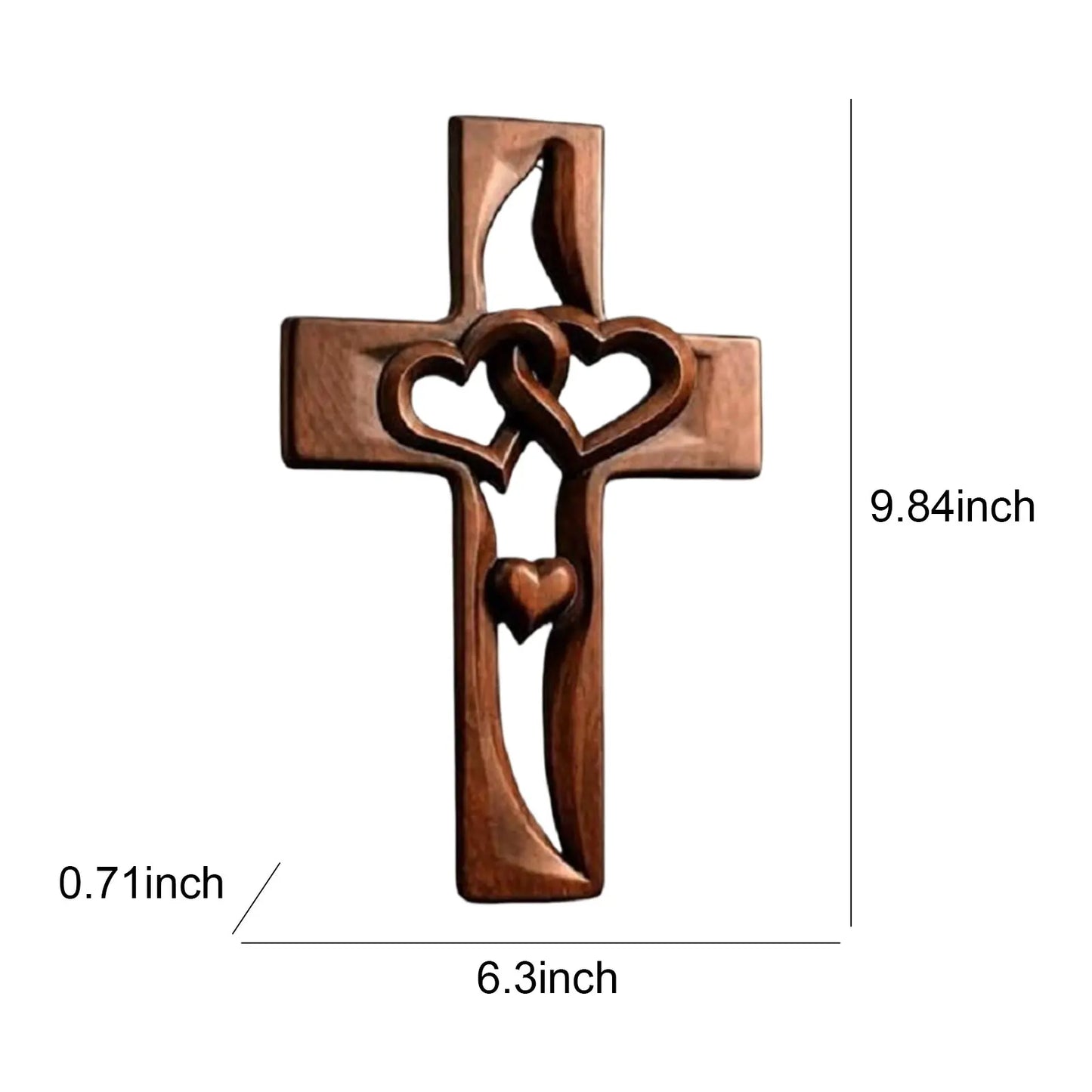 Handcarved Wood Cross with Intertwined Hearts Handmade Wooden Wall Cross Hand Made  Art Decor Grift for Wedding Valentine's Day