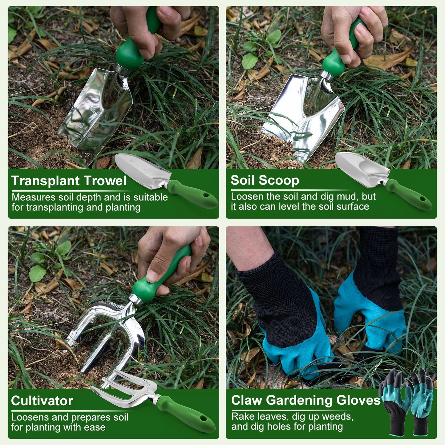 Gardening Tools Set Including Garden Shear Claw Gardening Gloves Cultivator Transplant Trowel Soil Scoop Planting Tools