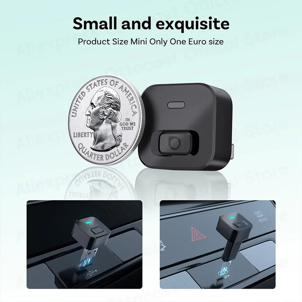 OTTOCAST Mini Dot Cube Wireless CarPlay Android Auto Adapter 2 in 1 USB AI Car Accessories for Totoya VW Benz Chevrolet Hyundai