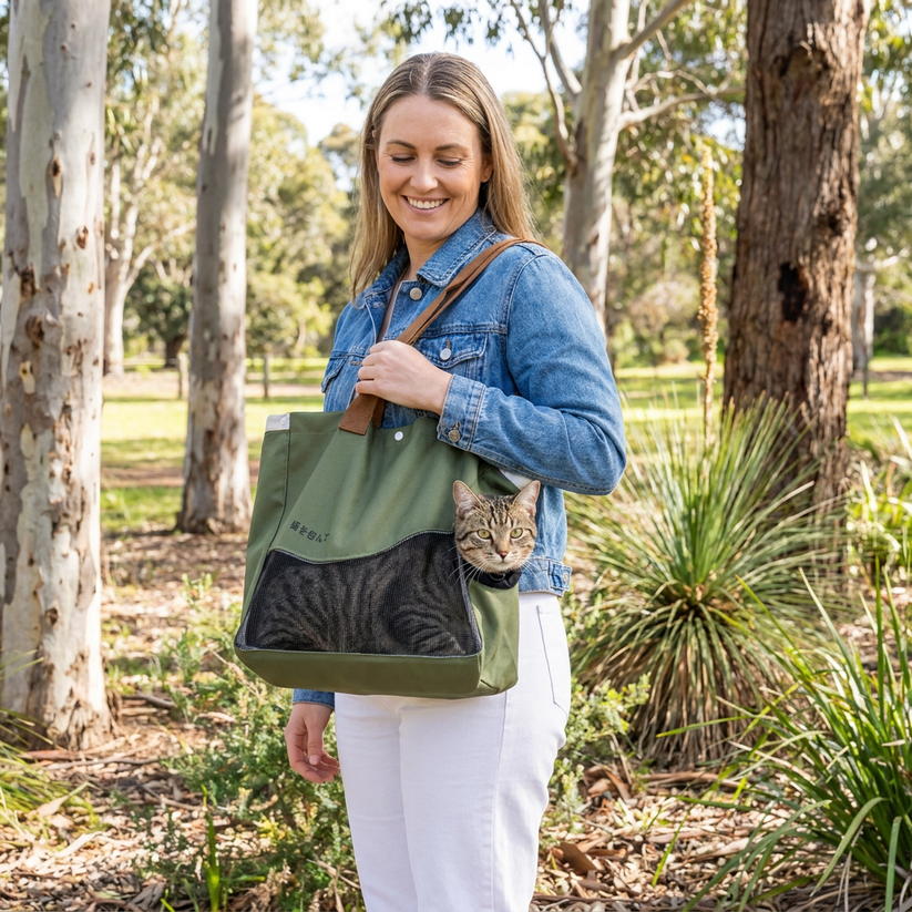Breathable Canvas Cat Carrier Tote Bag with Mesh Window