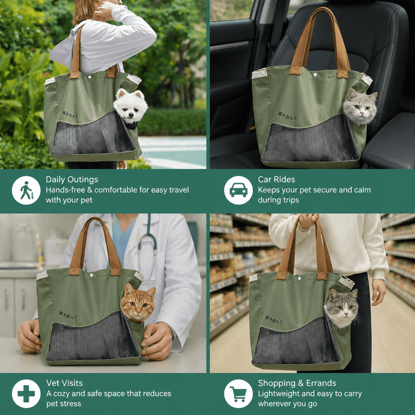 Breathable Canvas Cat Carrier Tote Bag with Mesh Window