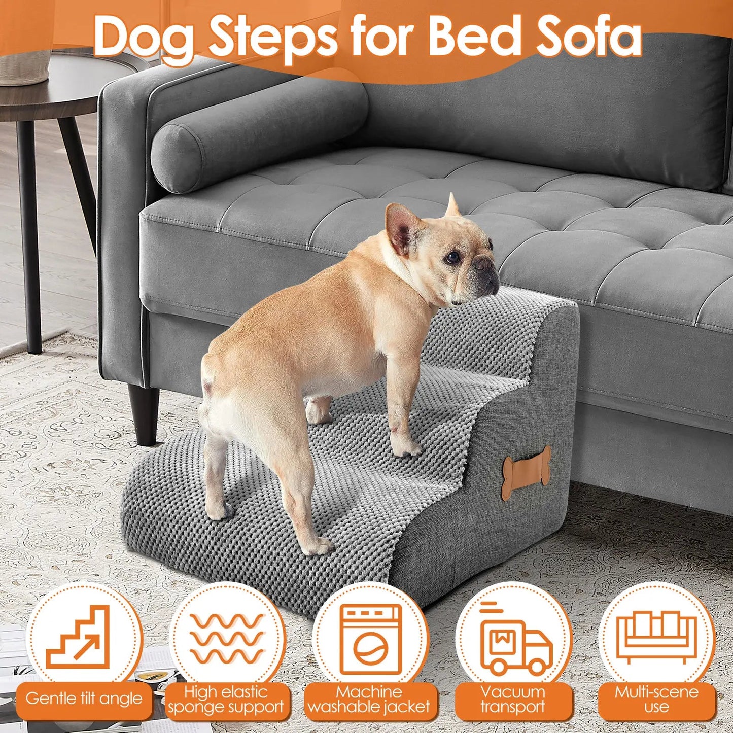 Curved Dog Stairs Ramp – Non-Slip Pet Steps for Sofa & High Beds, 2 & 3 Step