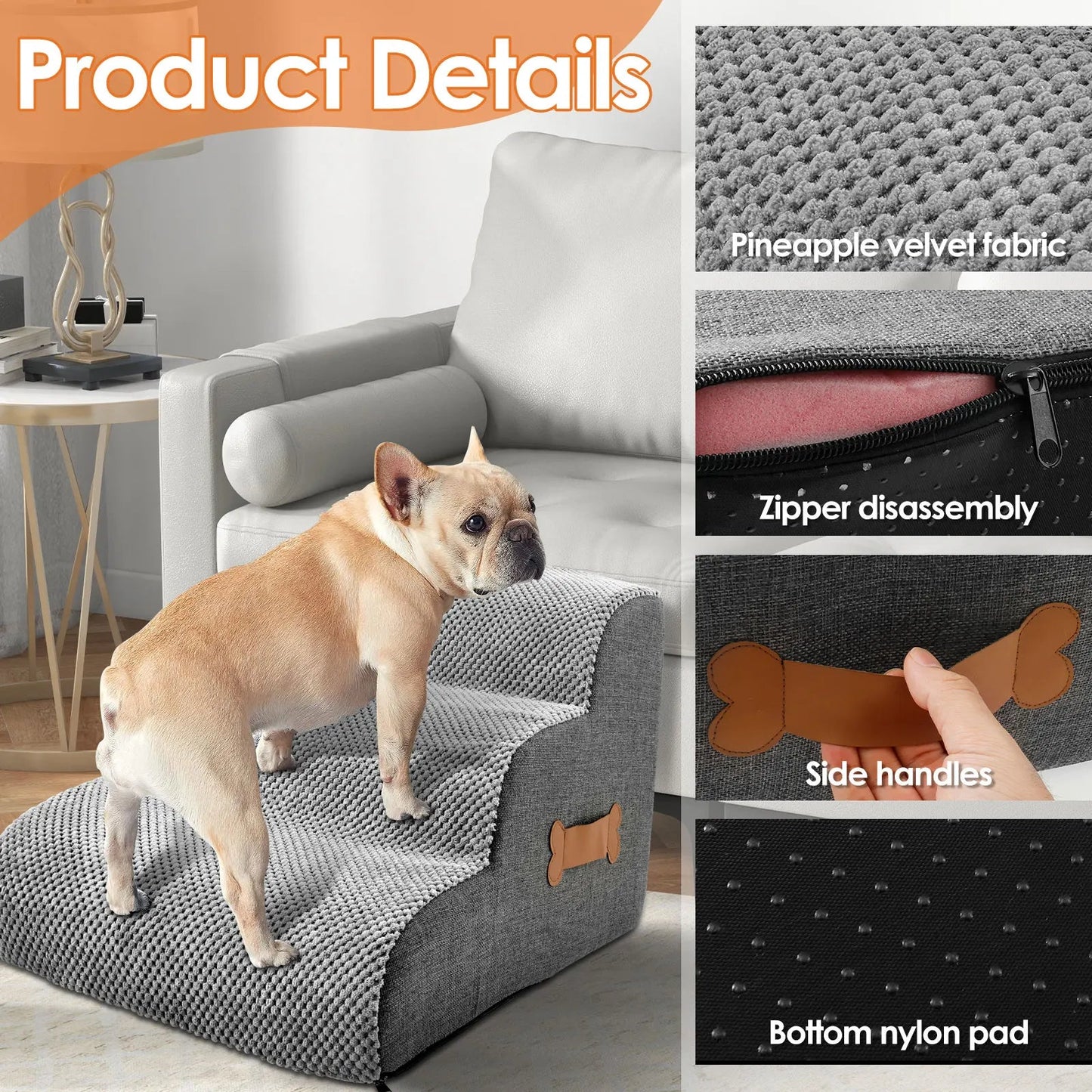 Curved Dog Stairs Ramp – Non-Slip Pet Steps for Sofa & High Beds, 2 & 3 Step
