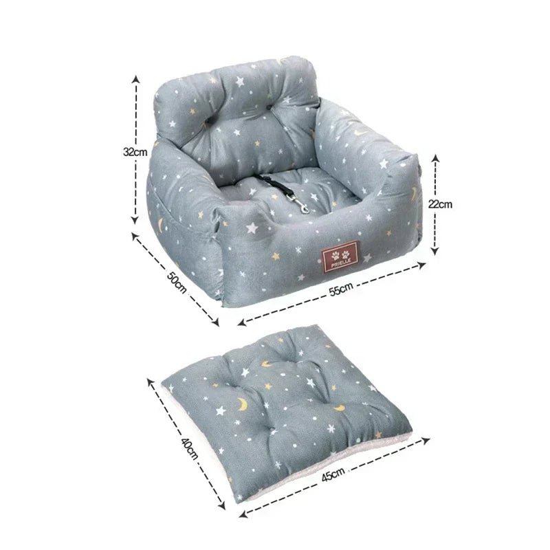 Dog Car Seat – Universal 4-Season Pet Booster Nest with Safety Belt, Washable Sofa Bed for Dogs & Cats