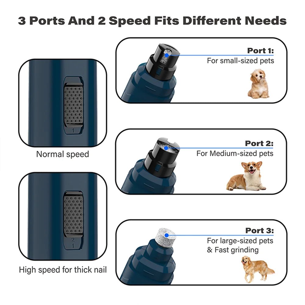 Electric Dog Nail Grinder – 2-Speed Super Quiet Rechargeable Nail Trimmer for Painless Paw Grooming