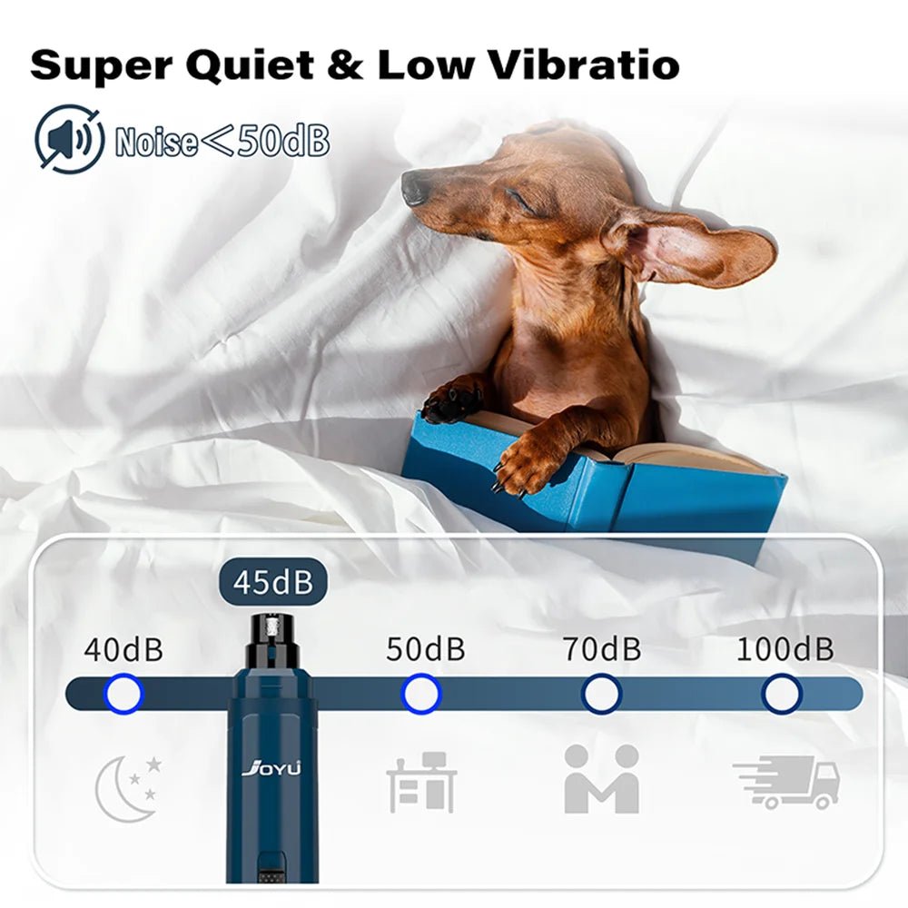 Electric Dog Nail Grinder – 2-Speed Super Quiet Rechargeable Nail Trimmer for Painless Paw Grooming