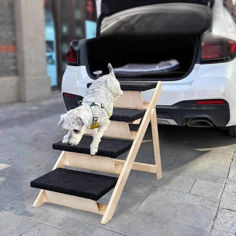 Foldable Wooden Dog Stairs – Portable Indoor Pet Ramp & Ladder for Small Dogs, Sofa & Car Access