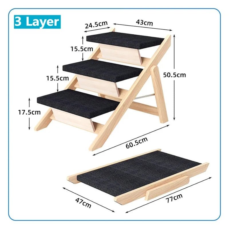 Foldable Wooden Dog Stairs – Portable Indoor Pet Ramp & Ladder for Small Dogs, Sofa & Car Access