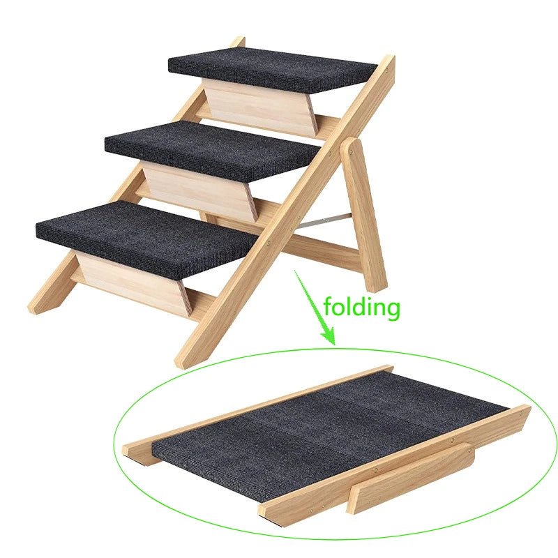 Foldable Wooden Dog Stairs – Portable Indoor Pet Ramp & Ladder for Small Dogs, Sofa & Car Access