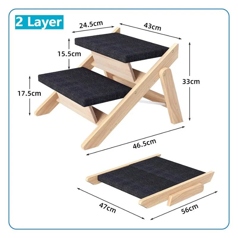 Foldable Wooden Dog Stairs – Portable Indoor Pet Ramp & Ladder for Small Dogs, Sofa & Car Access
