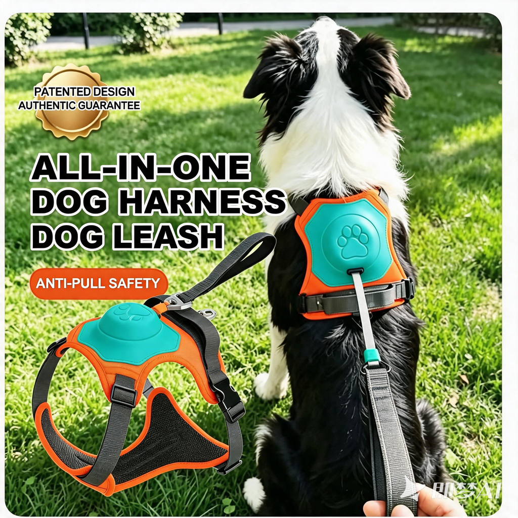 2-in-1 Dog Harness with Auto-Retractable Leash — Hands-Free, Anti-Pull, All Breeds