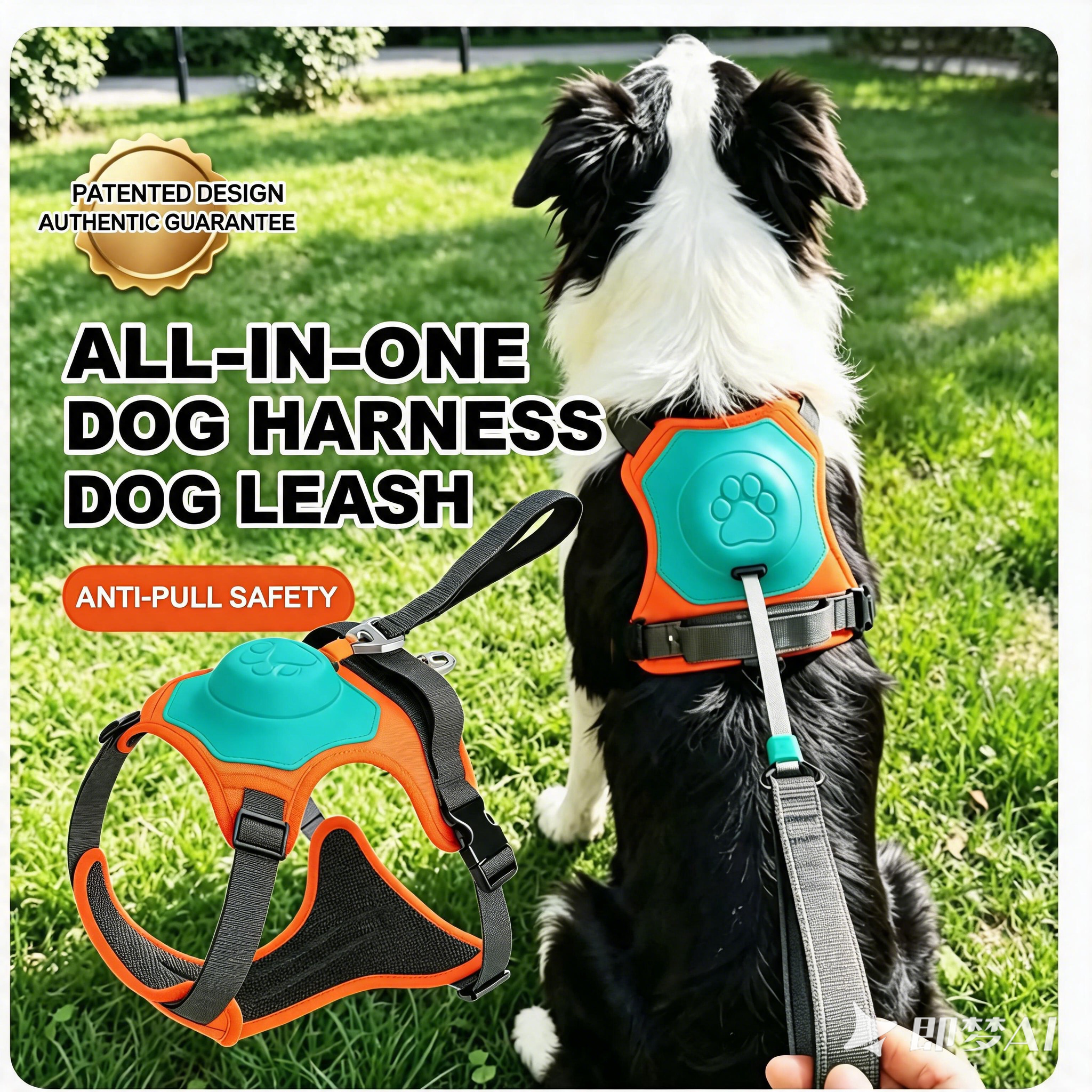 2-in-1 Dog Harness with Auto-Retractable Leash — Hands-Free, Anti-Pull, All Breeds